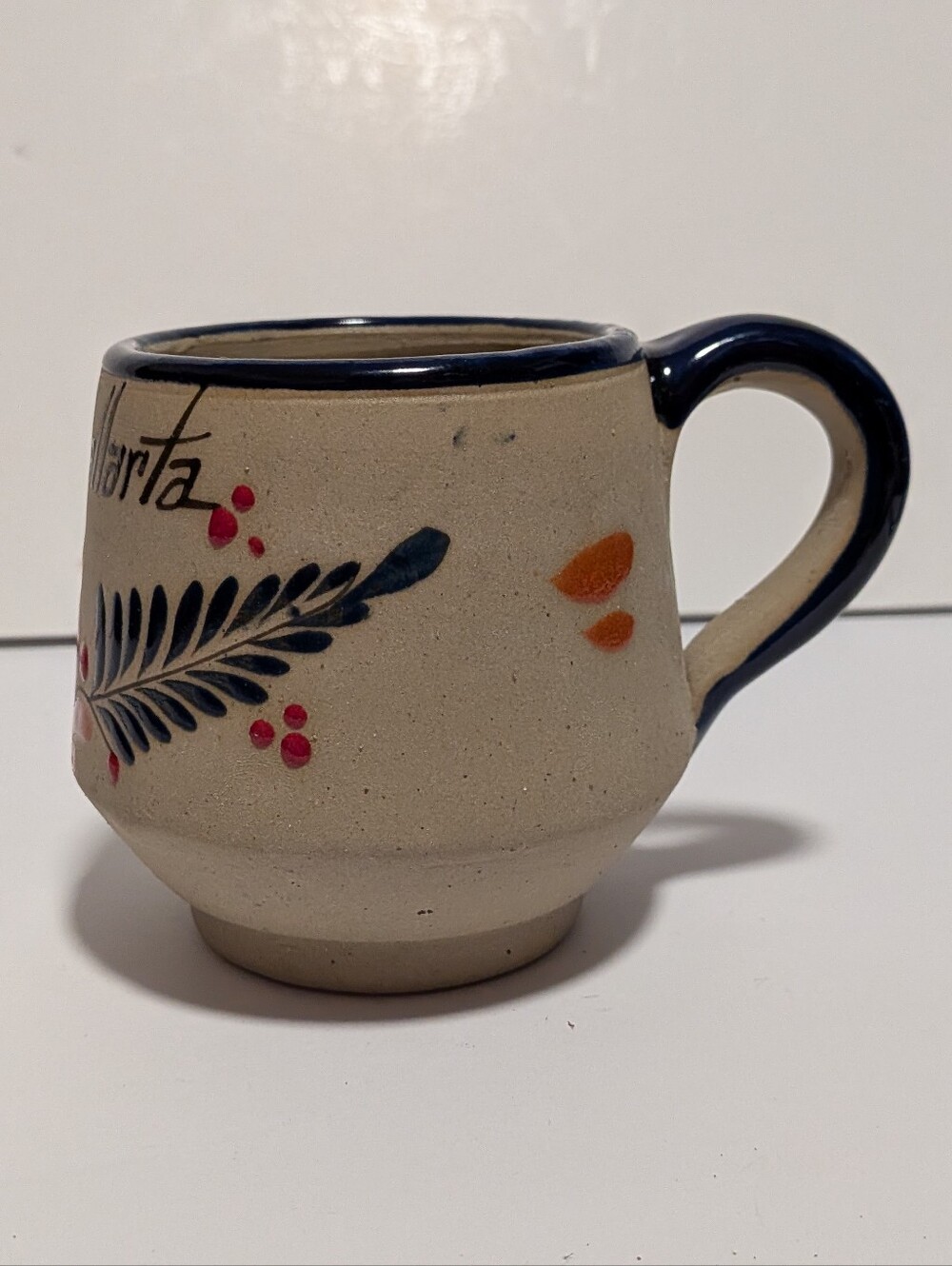 Puerto Vallarta hand-painted Mexican folk art ceramic souvenir mug marked